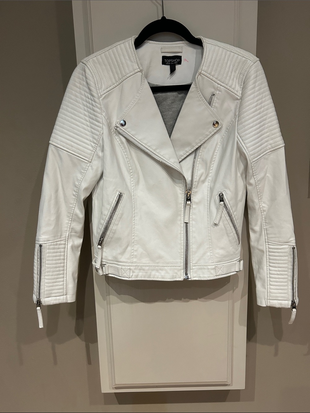 Topshop White Quilted Moto-Style Artificial Leather Jacket